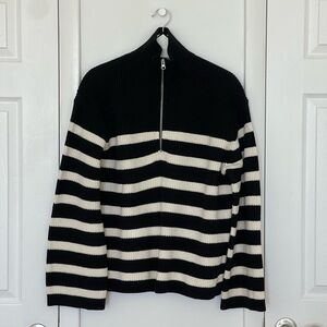 & Other Stories Oversized Striped Half Zip Sweater in Black & White Size M